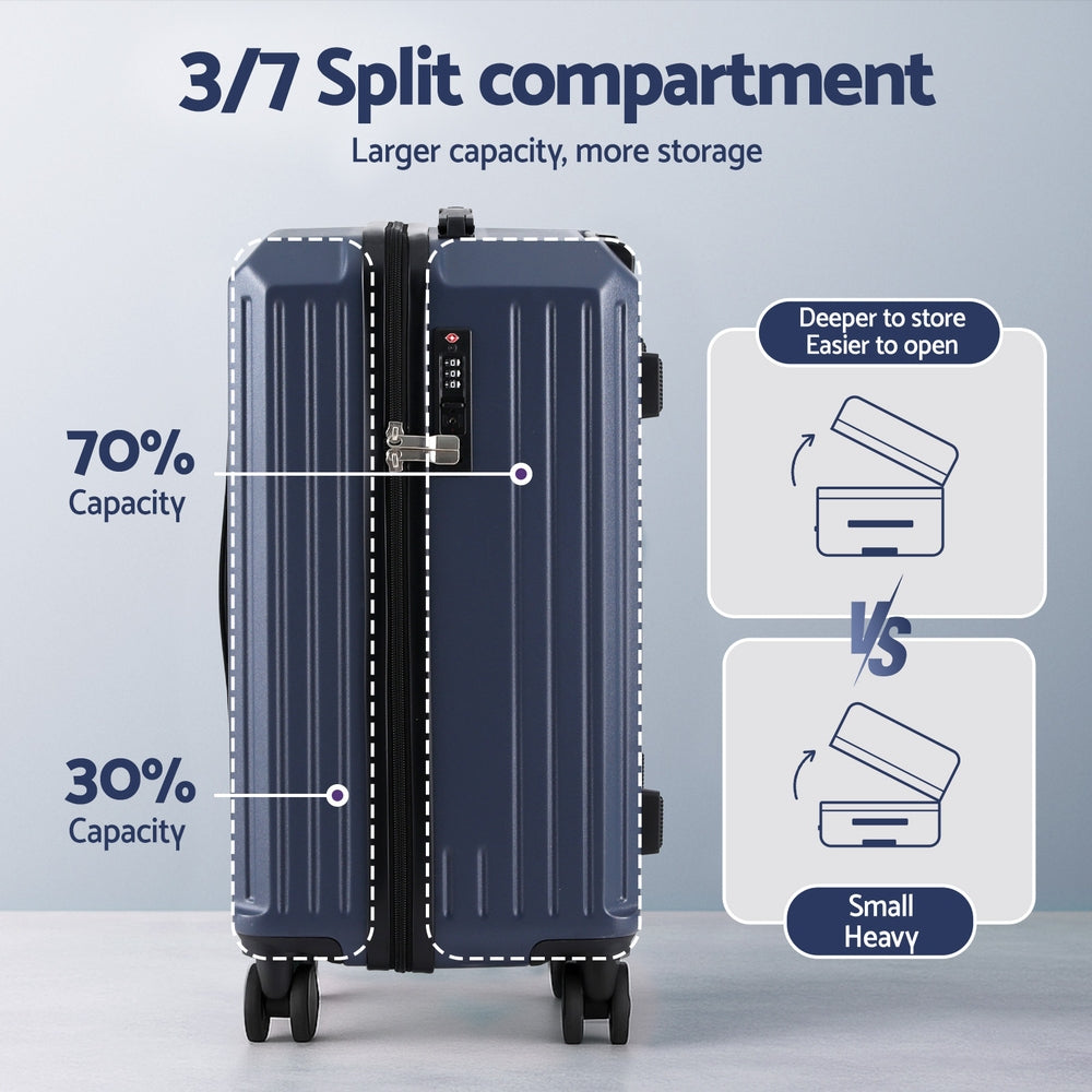 Wanderlite 2pcs Trunk Luggage Suitcase Travel Carry On TSA Lock 12" 20" Navy 4