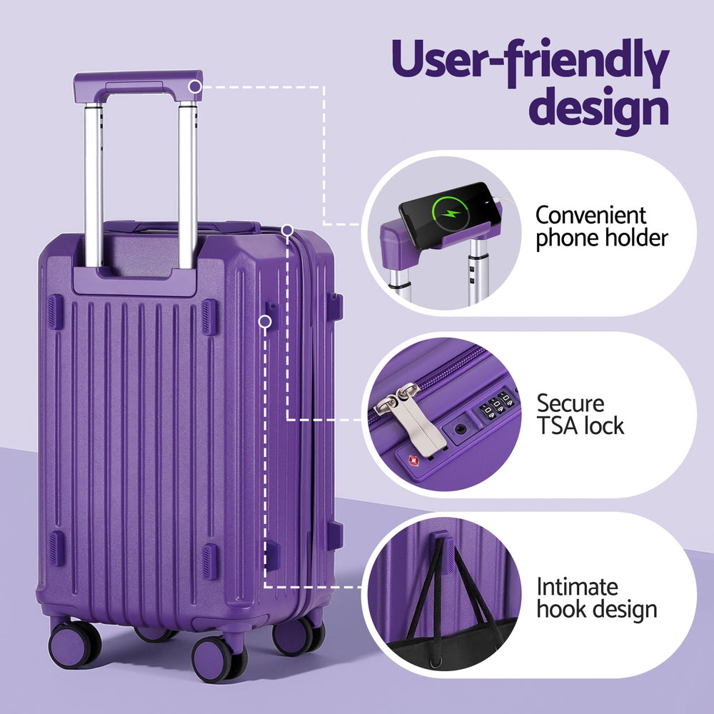 Wanderlite 2pcs Trunk Luggage Suitcase Travel Carry On TSA Lock 12" 20" Purple 5