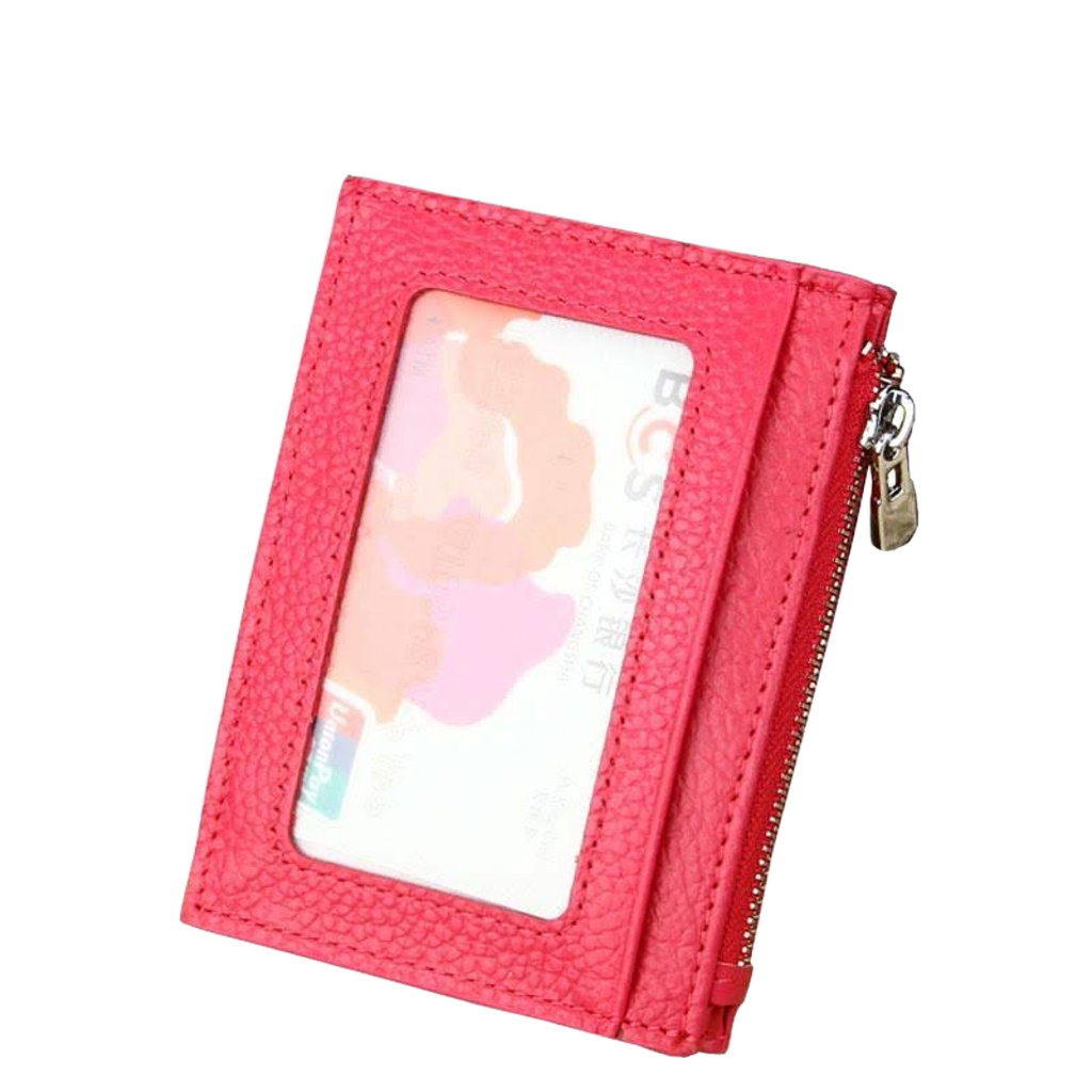 Leather Rfid Blocking Card Holder Wallet - 11x8x1.5cm - Magenta