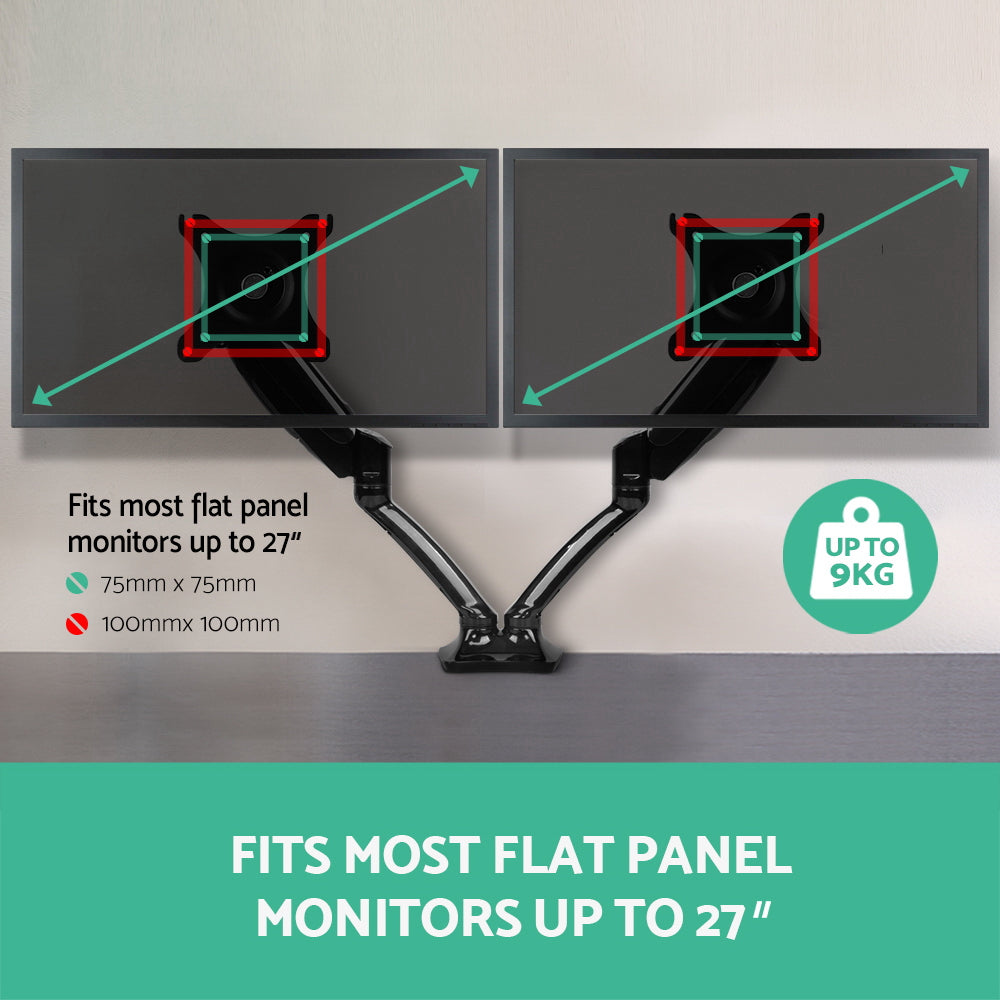 Artiss Monitor Arm Gas Spring Dual Desk Mount Screen Holder 7