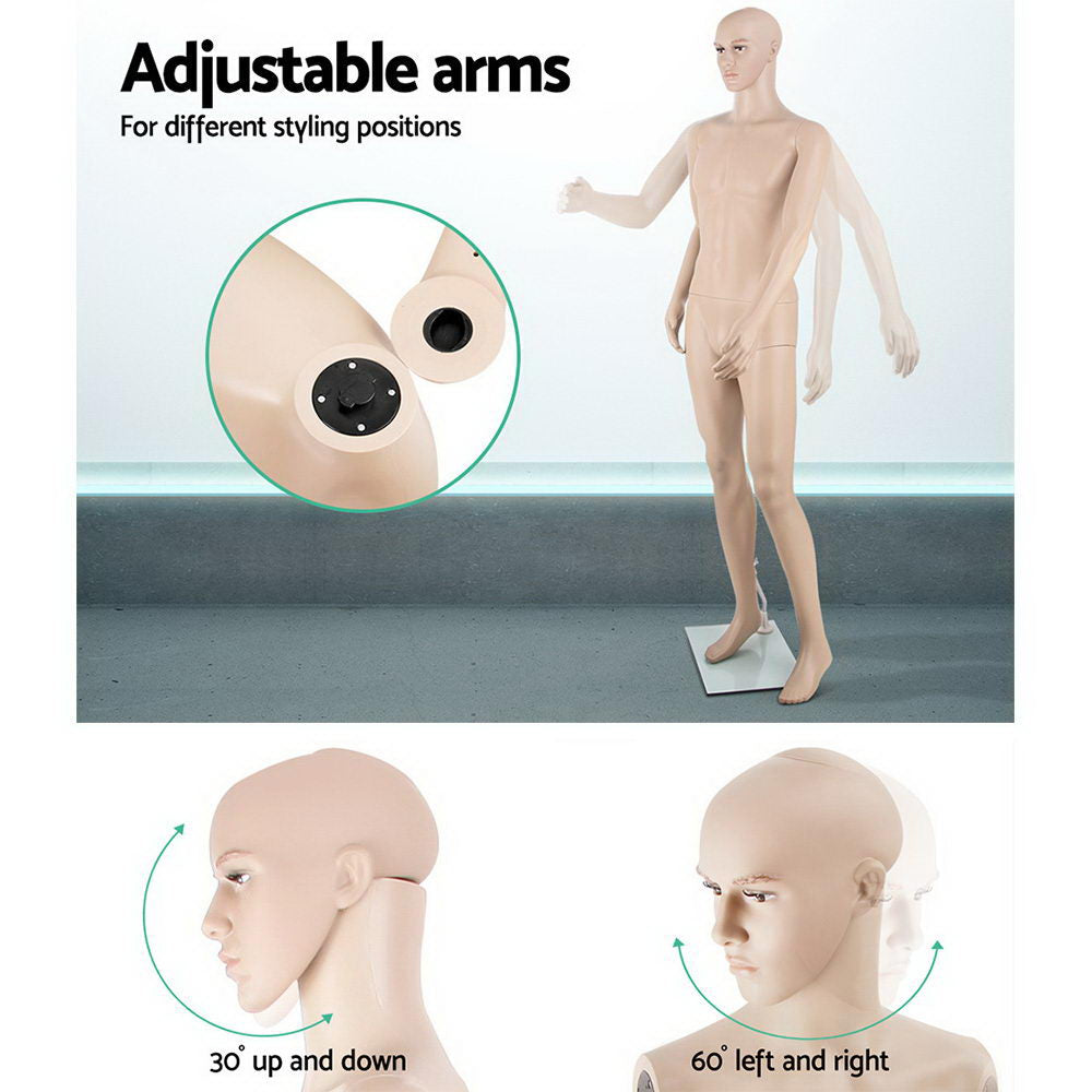 186cm Tall Full Body Male Mannequin - Skin Coloured 5