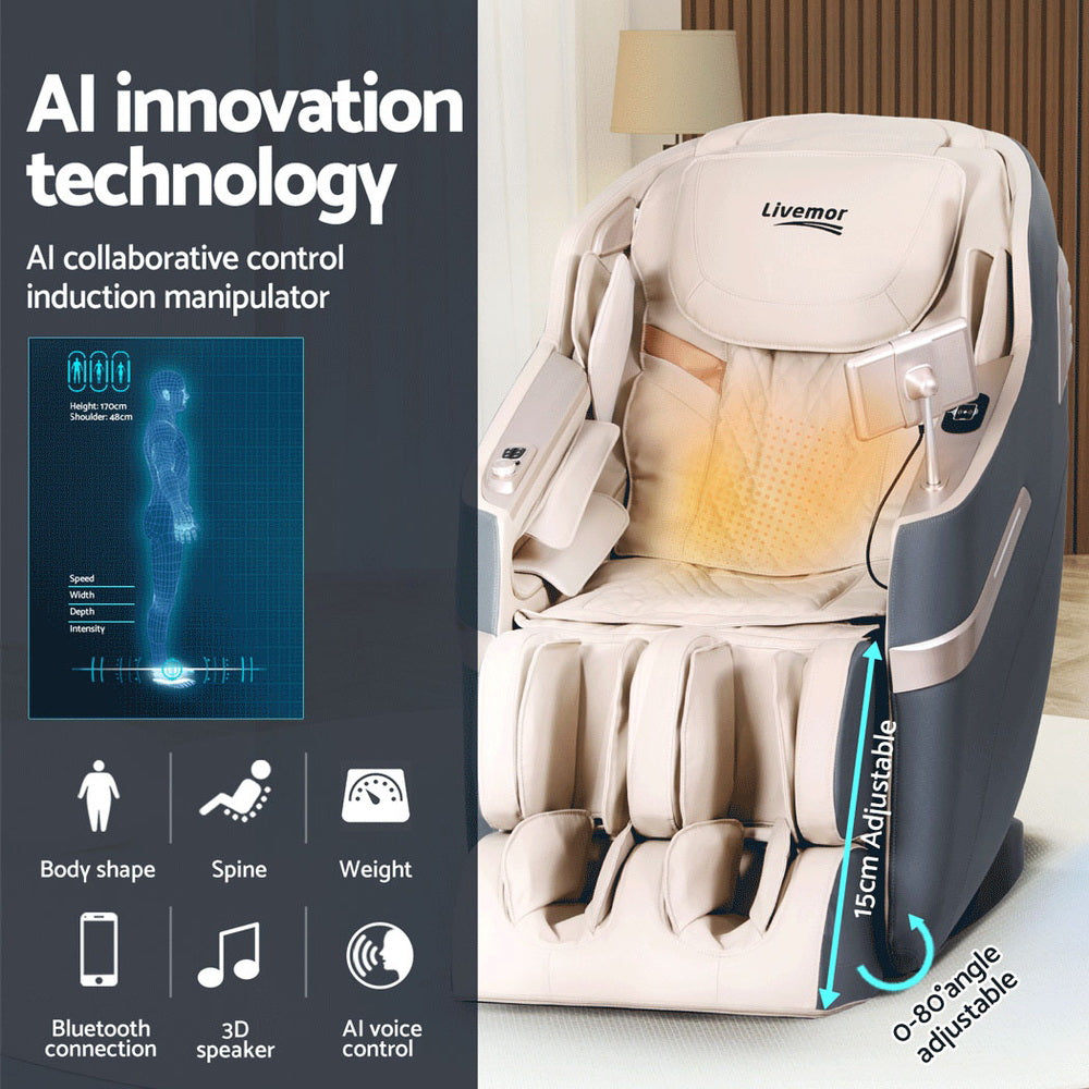 Livemor 4D Massage Chair Electric Recliner Home Massager Gray Sina 5