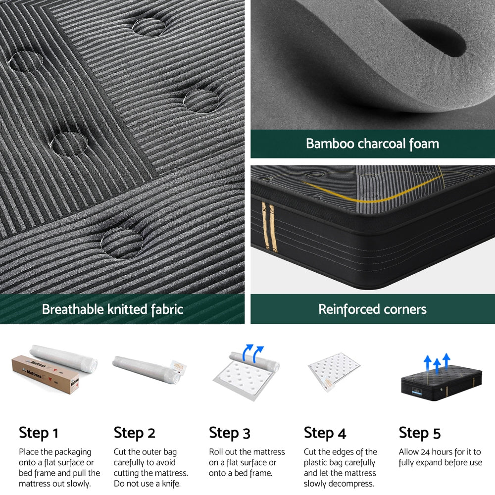 35cm Giselle Mattress King Single Bed Bamboo Pocket Firm Foam 6