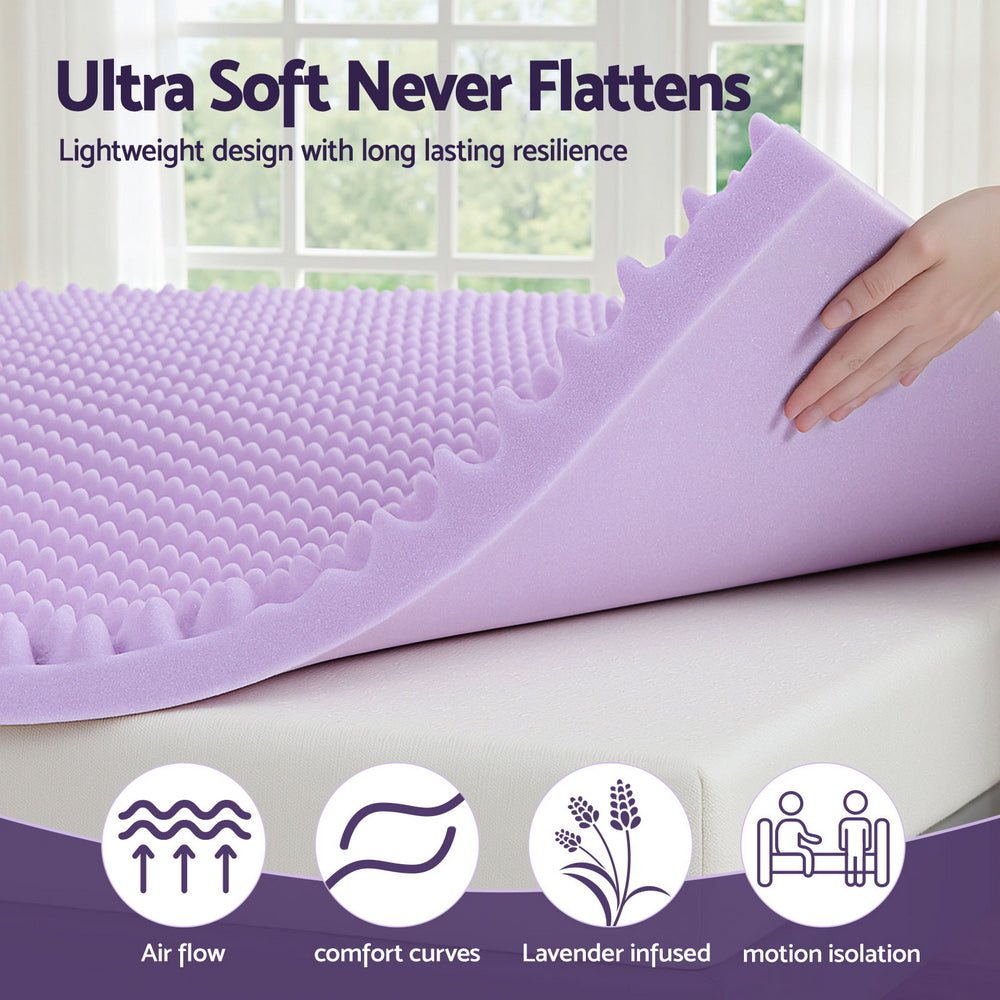Giselle 5cm Memory Foam Mattress Topper Lavender Infused Egg Crate Pad Mat King 6