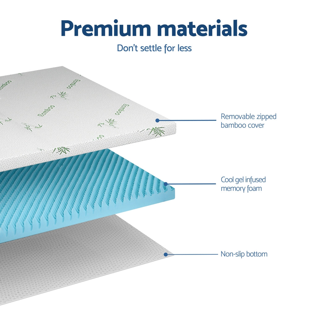 Giselle 8cm Memory Foam Mattress Topper Gel Egg Crate Foam Bamboo Double 5