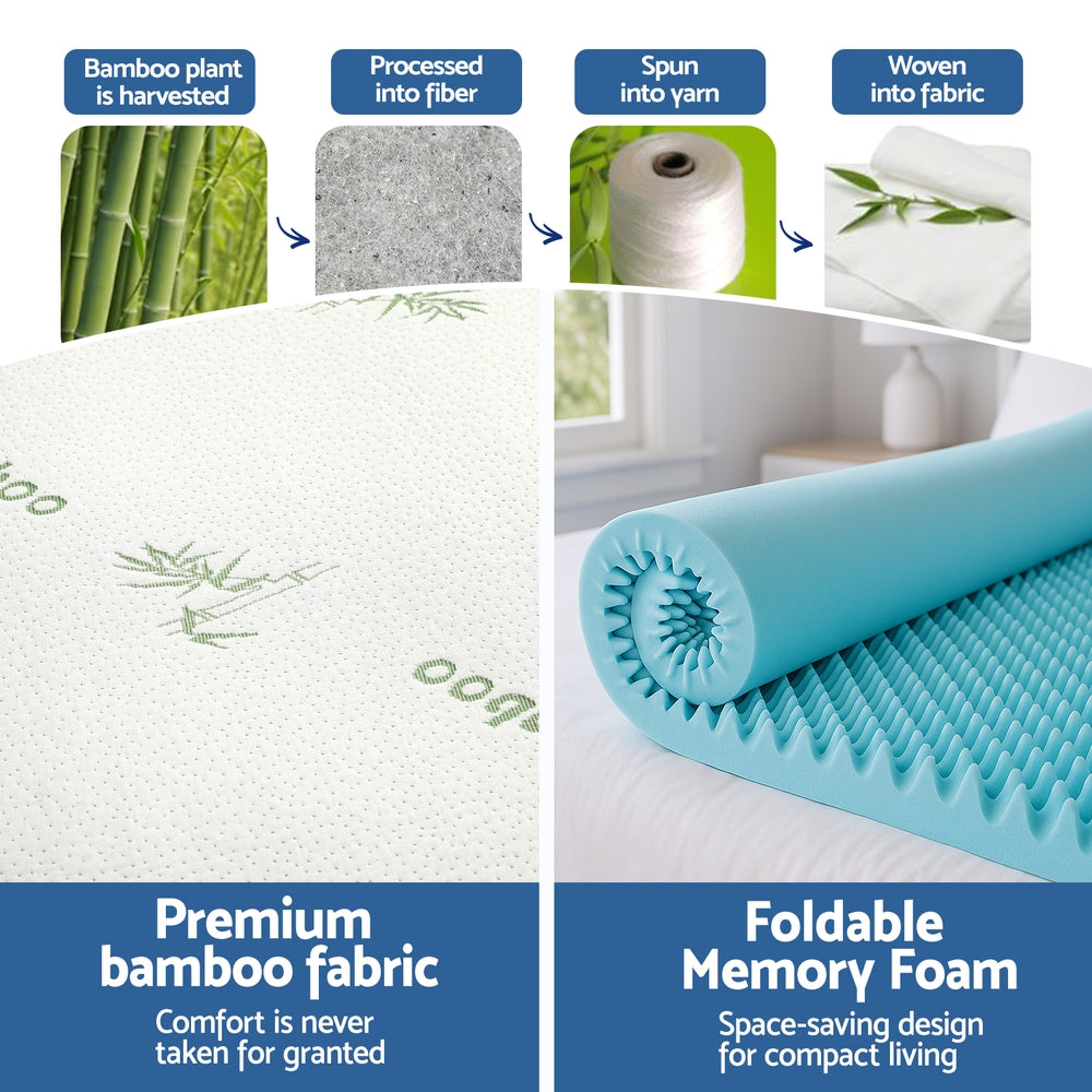 Giselle 8cm Memory Foam Mattress Topper Gel Egg Crate Foam Bamboo Queen 6