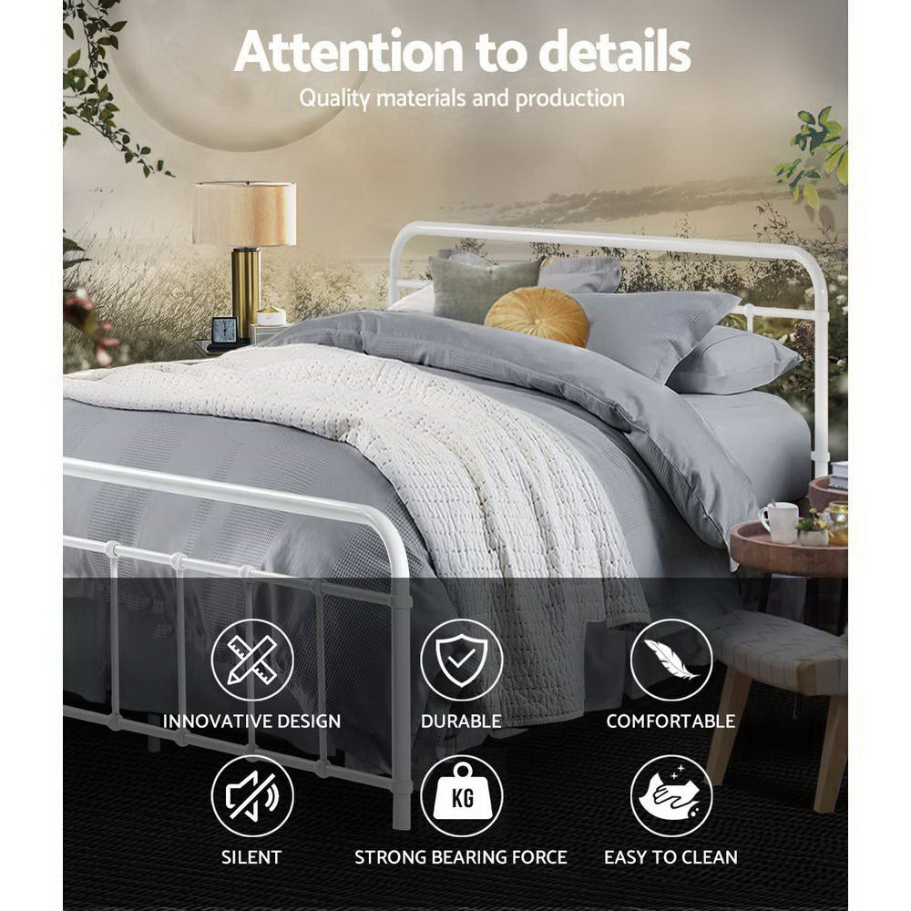 Artiss Bed Frame Metal Bed Frame LEO - Double (White) 4