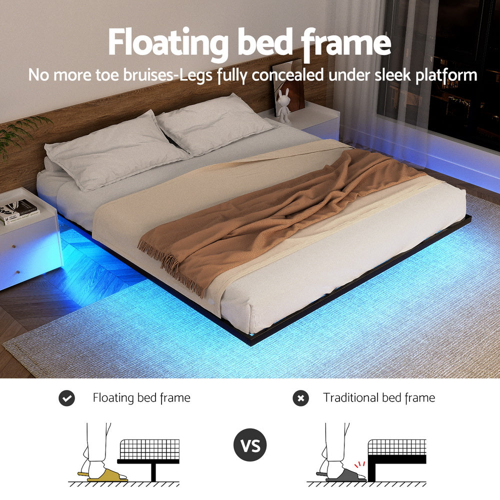 Artiss Double Bed Frame,Floating Metal Bed Frame with Smart LED Lights - Sturdy Metal Platform Bed Base, Silent Design, Tool-Free Assembly, 300KG Capacity for Home/Hotel/Master Bedroom 4
