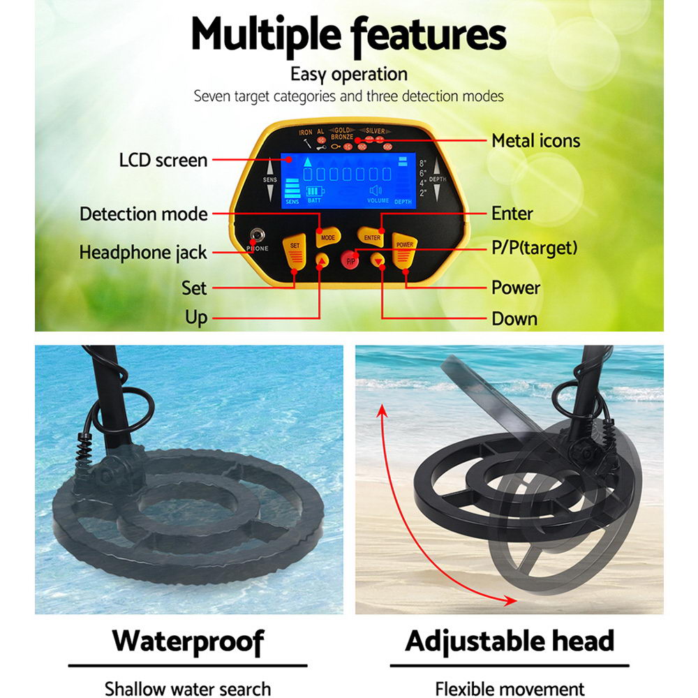 Metal Detector 180MM Deep Sensitive Waterproof Treasure Hunter Gold Digger Yellow 4