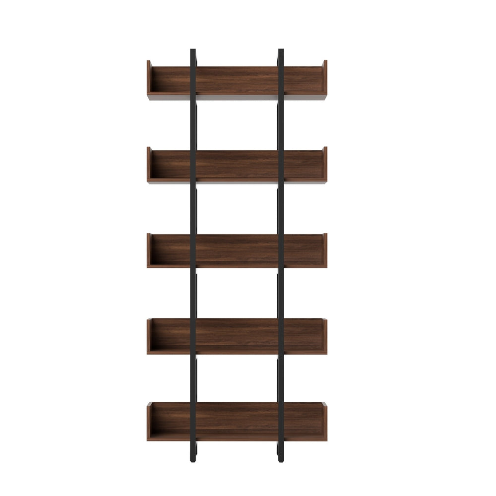 Artiss Bookshelf 5-Tier Bookcase Display Shelves Metal Storage Stand Rack Walnut 4