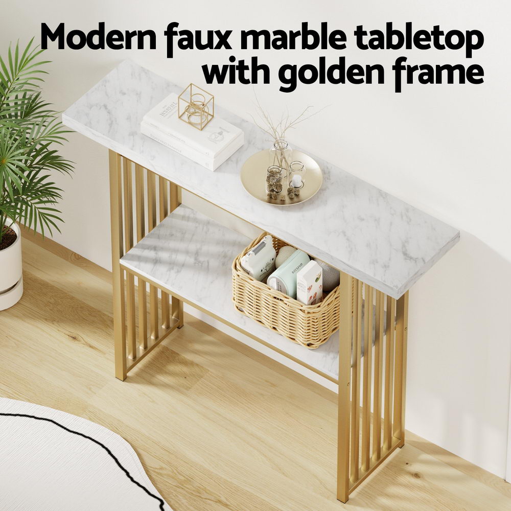 Artiss Console Table Marble Effect White&Gold 5