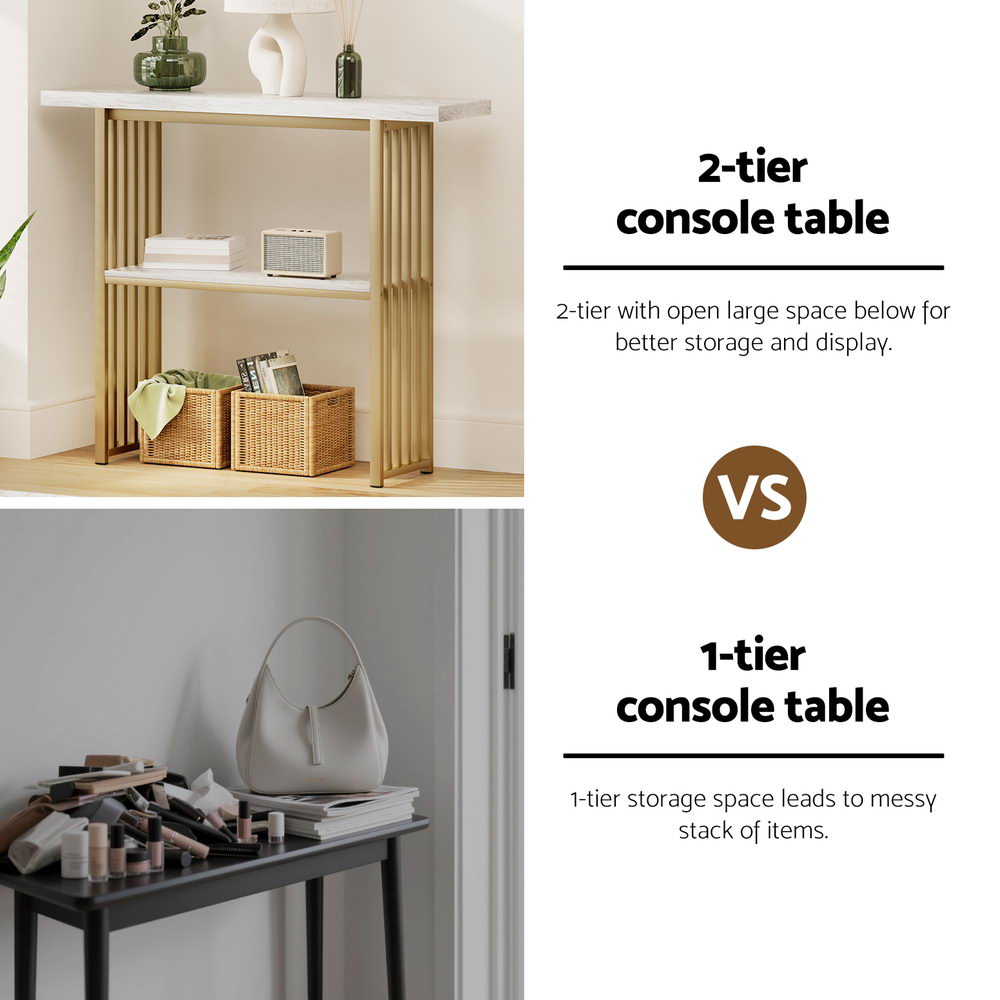 Artiss Console Table Marble Effect White&Gold 6