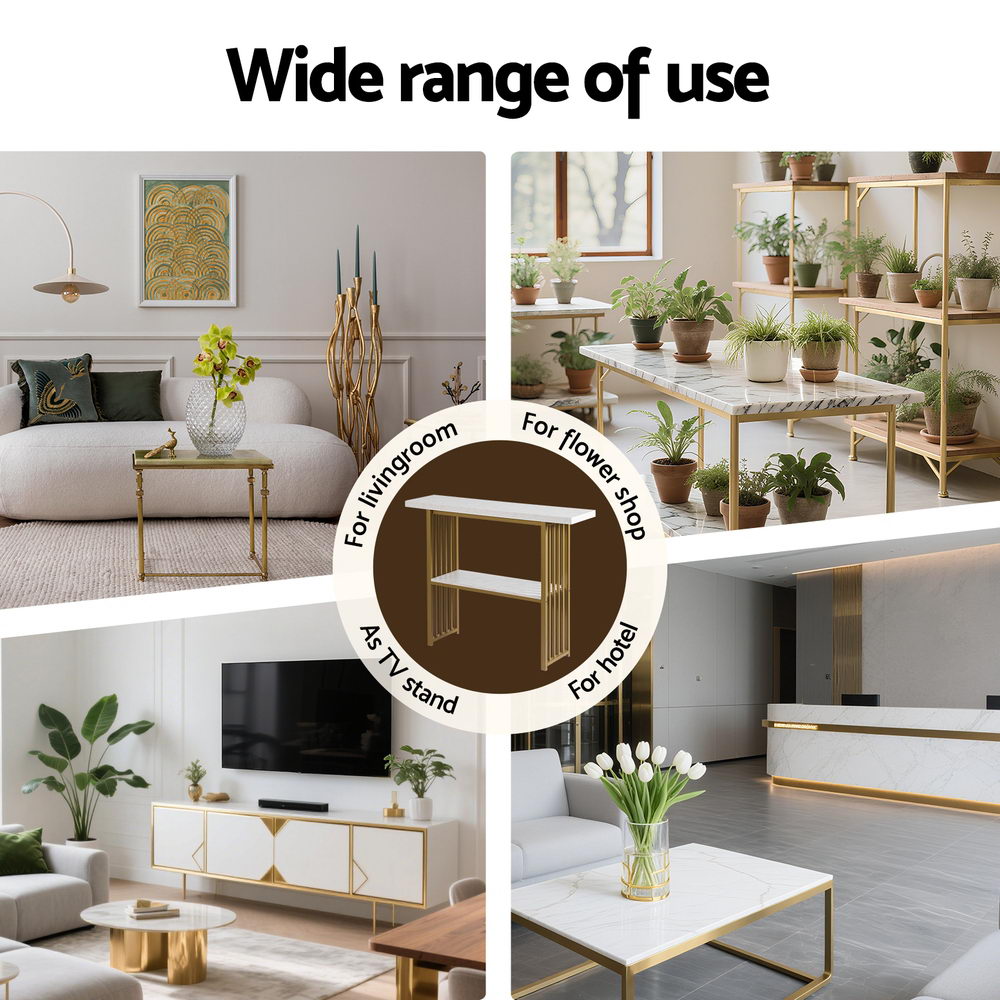 Artiss Console Table Marble Effect White&Gold 7