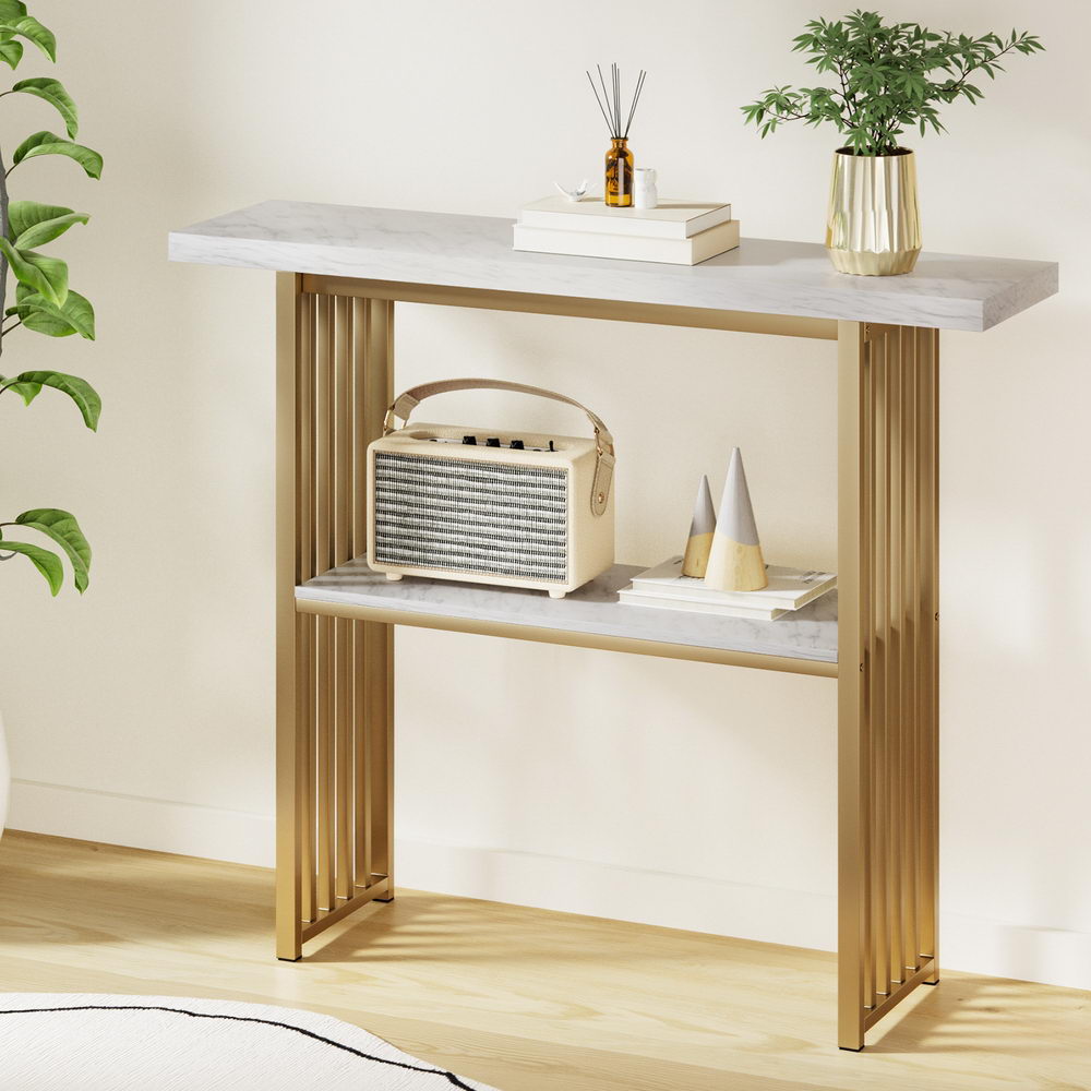 Artiss Console Table Marble Effect White&Gold 8