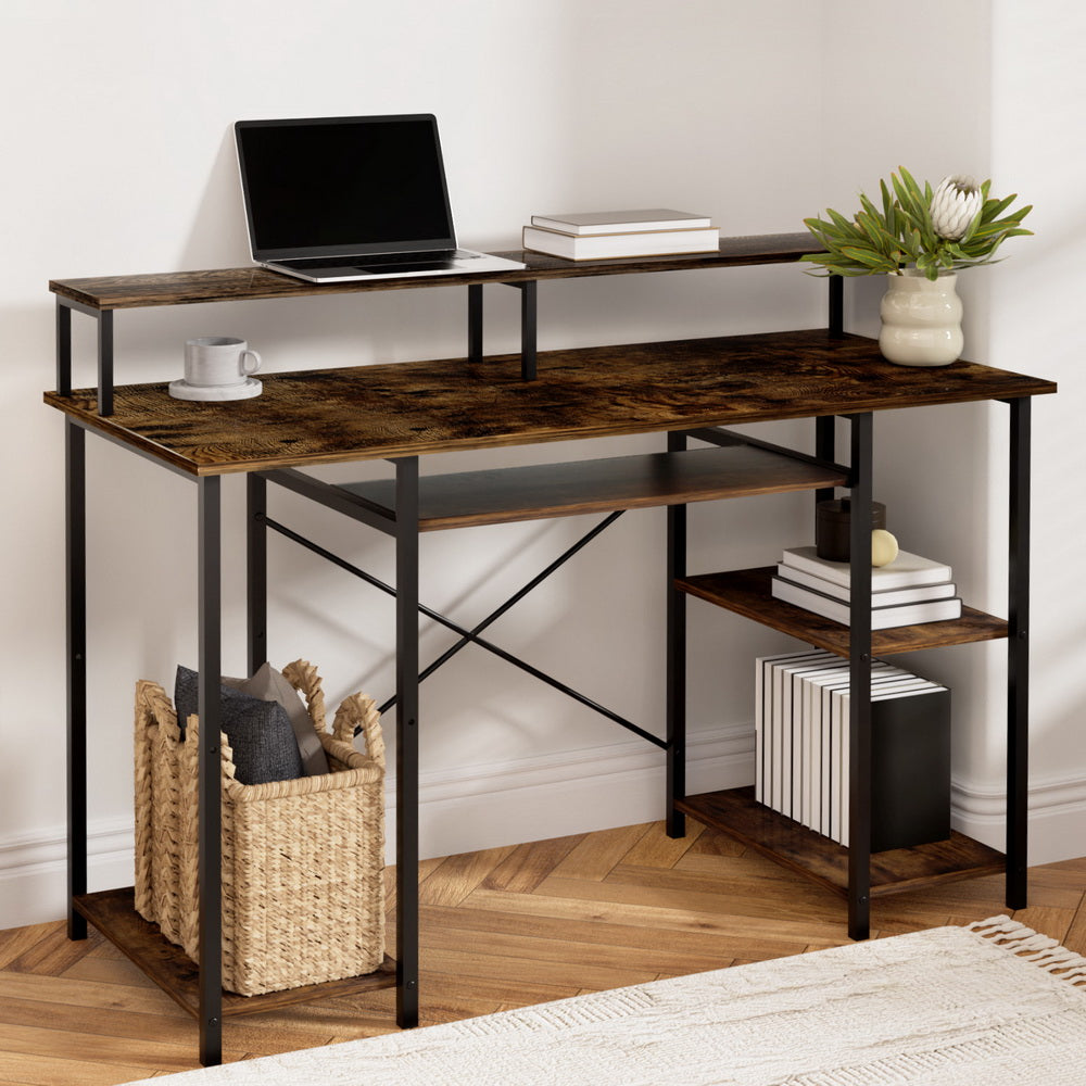 Artiss Computer Desk Laptop Desks Home Office Study Table Open Shelf Brown 120CM 7