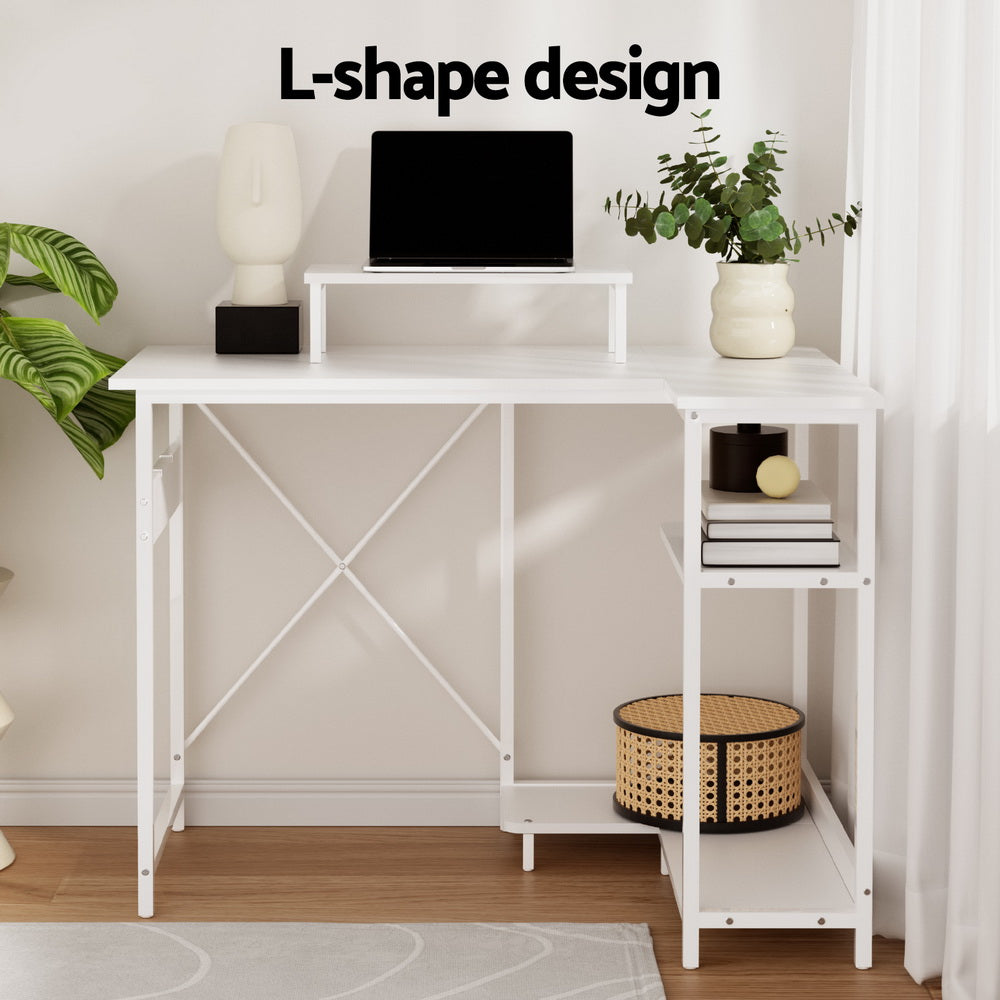 Artiss Computer Desk L-Shape Home Office Study Table Open Shelves White 100CM 4