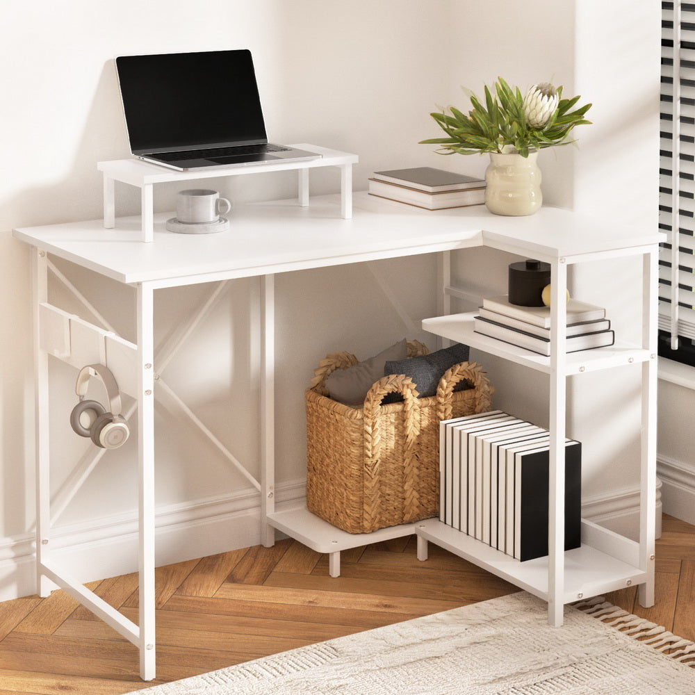 Artiss Computer Desk L-Shape Home Office Study Table Open Shelves White 100CM 7