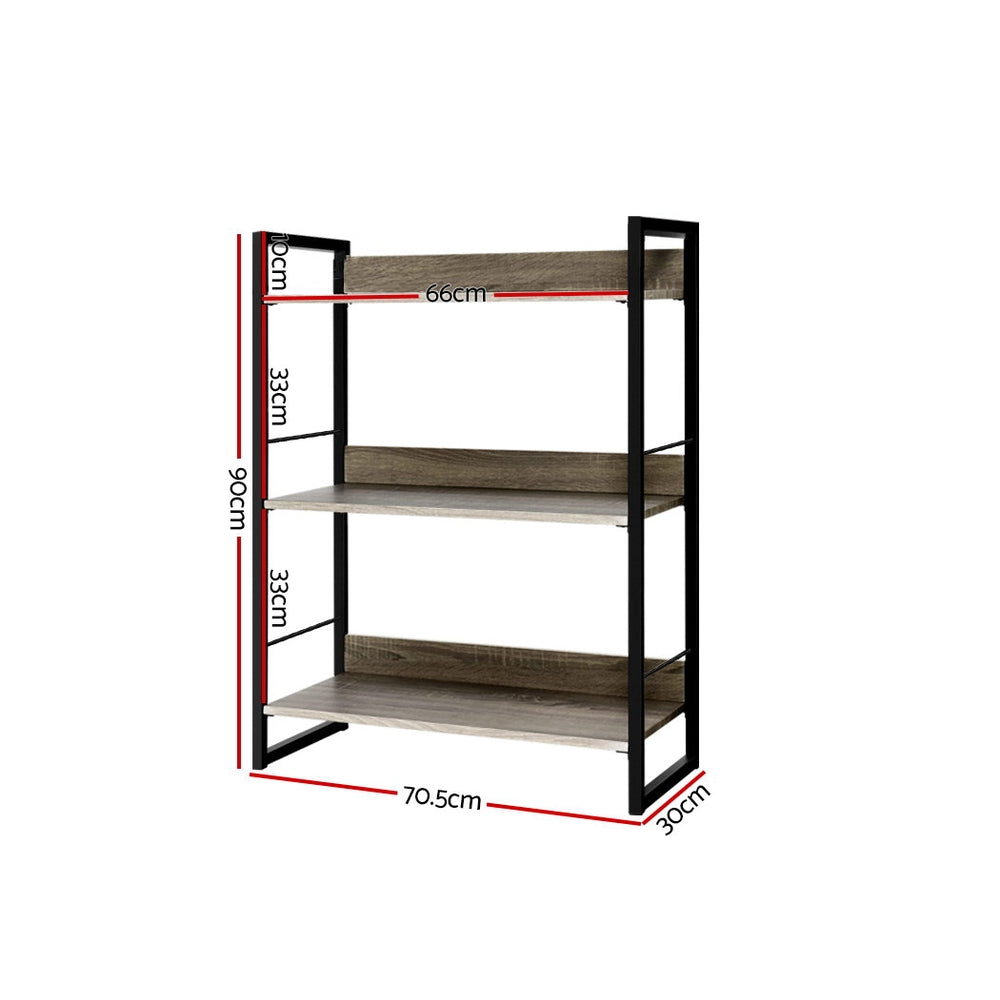 Artiss Bookshelf 3 Tiers - NOE Black and Oak 4