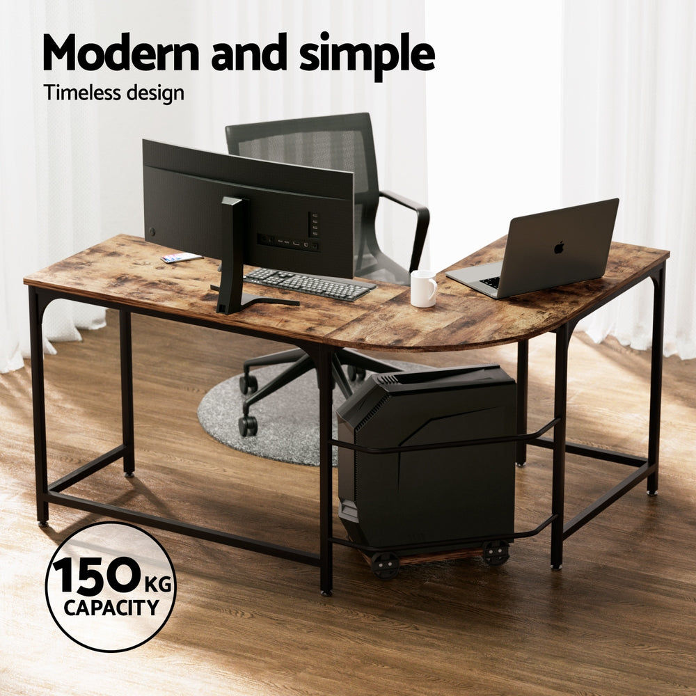 Artiss Computer Desk L-Shape CPU Stand Brown 147CM 4