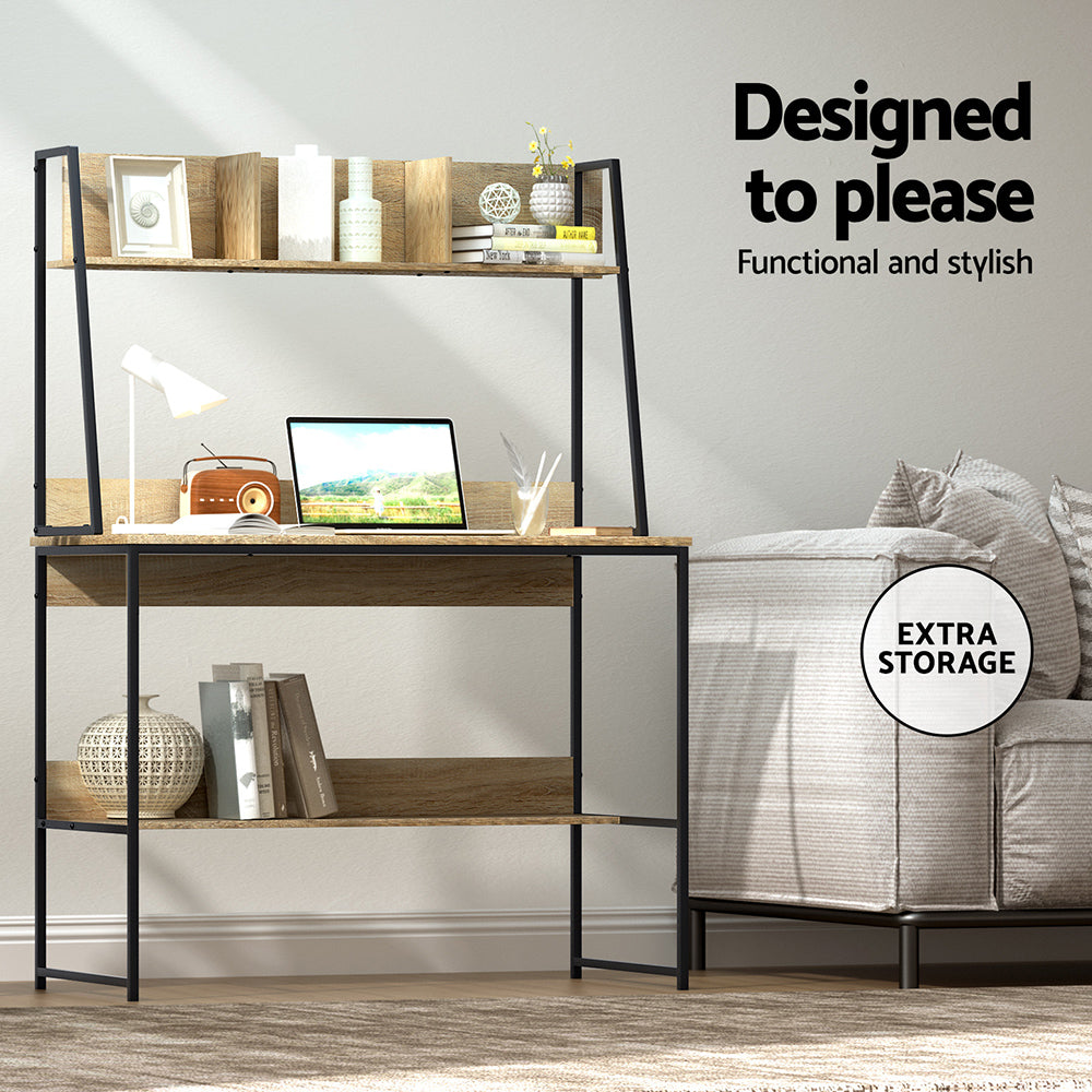 Artiss Computer Desk Bookshelf Storage 100CM Oak 4