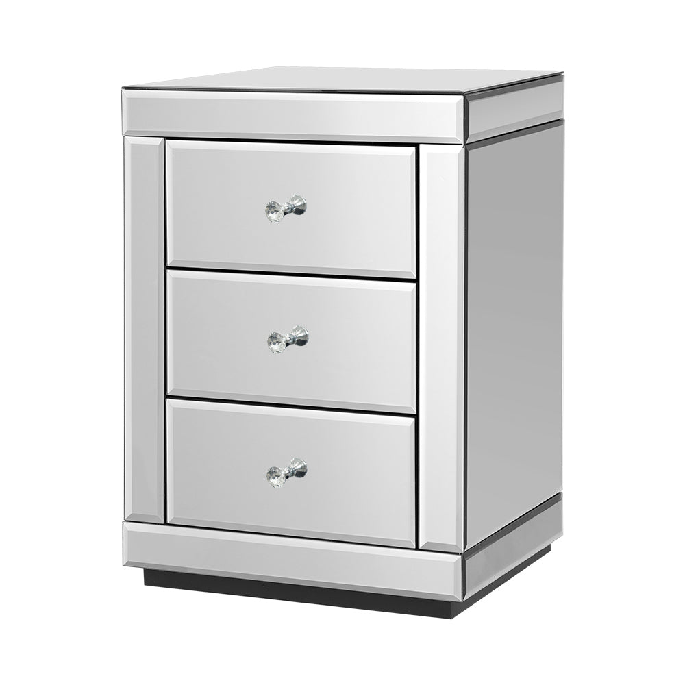 Artiss Bedside Table 3 Drawers Mirrored - PRESIA Silver 8