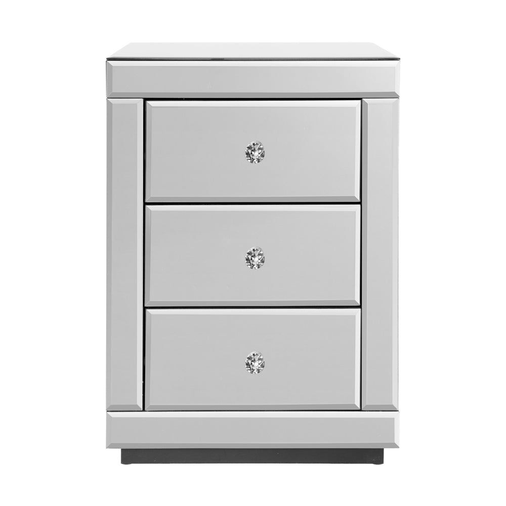 Artiss Bedside Table 3 Drawers Mirrored - PRESIA Silver 3