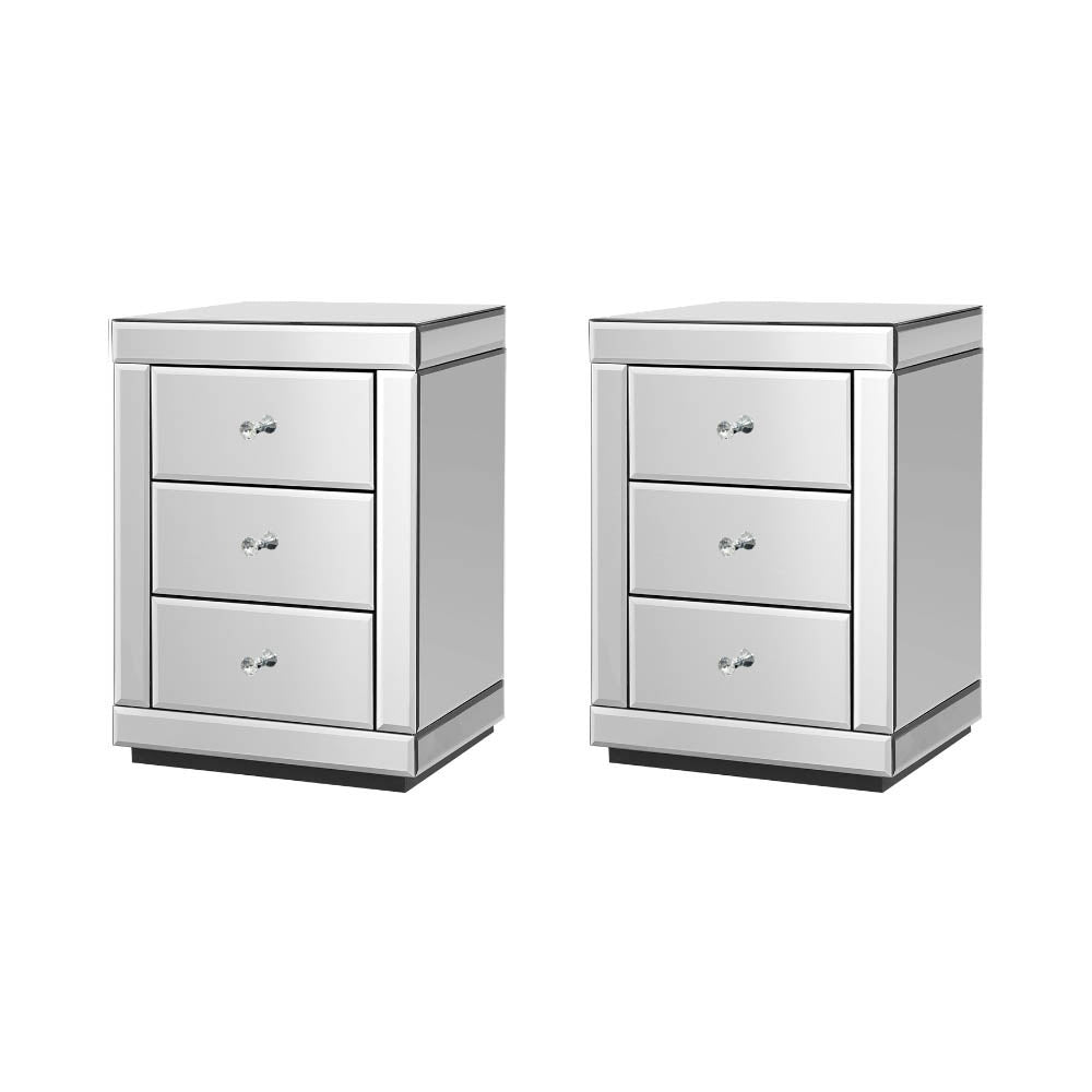 Artiss Set of 2 Bedside Table 3 Drawers Mirrored Glass - PRESIA Silver 8