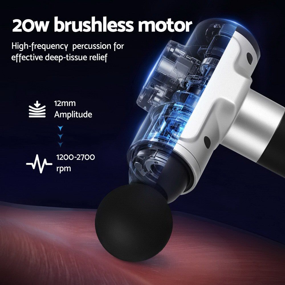 Everfit Massage Gun 30 Speed 6 Heads Vibration Muscle Massager Chargeable Silver 3