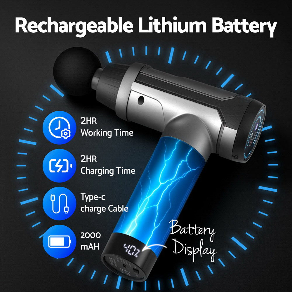 Everfit Massage Gun 30 Speed 6 Heads Vibration Muscle Massager Chargeable Black 5