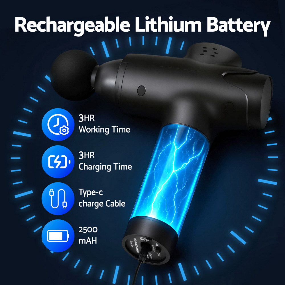 Everfit Massage Gun 30 Speed 8 Heads Vibration Muscle Massager Chargeable Black 5