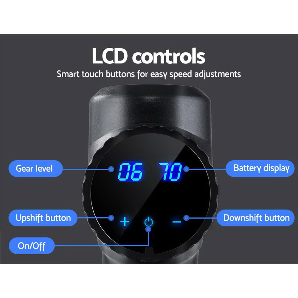 Everfit Massage Gun 30 Speed 6 Heads Vibration Muscle Massager Chargeable Black 5