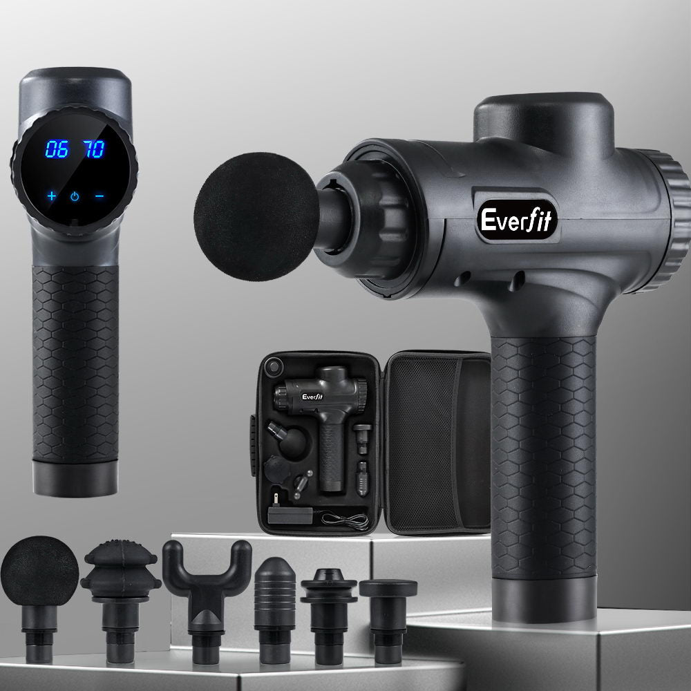 Everfit Massage Gun 30 Speed 6 Heads Vibration Muscle Massager Chargeable Black 7