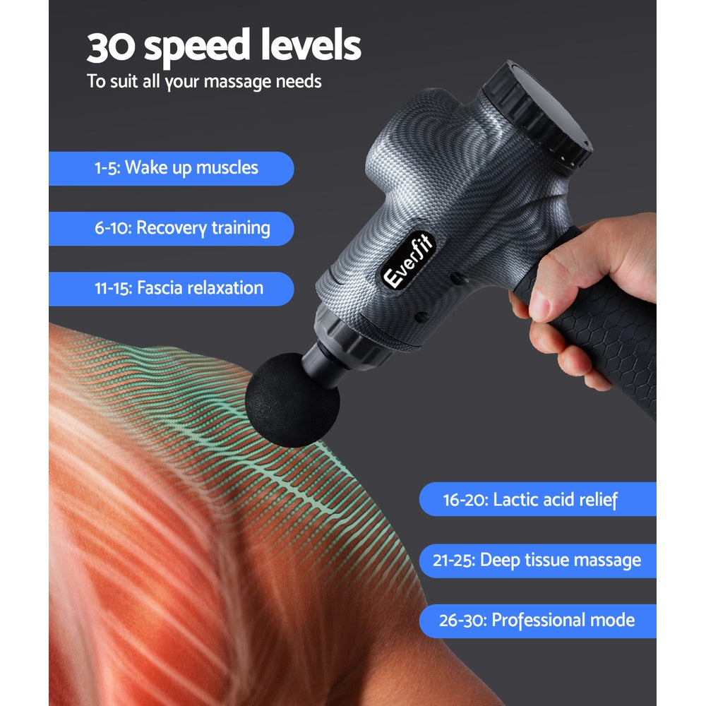 Everfit Massage Gun 30 Speed 6 Heads Vibration Muscle Massager Chargeable Grey 6