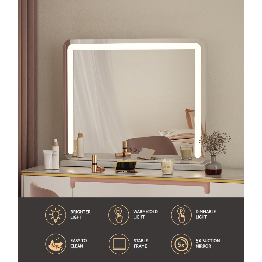 Embellir Makeup Mirror 60x50cm Hollywood Vanity with LED Light Tabletop White 4