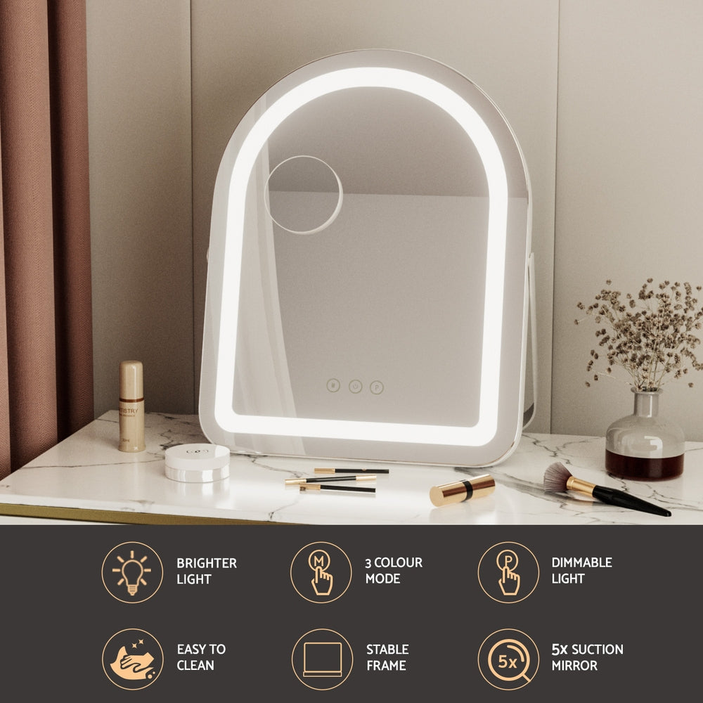 Embellir Makeup Mirror 35x45cm Dressing Vanity LED Stripe Light with 5x Magnification Rotation White Arch 4