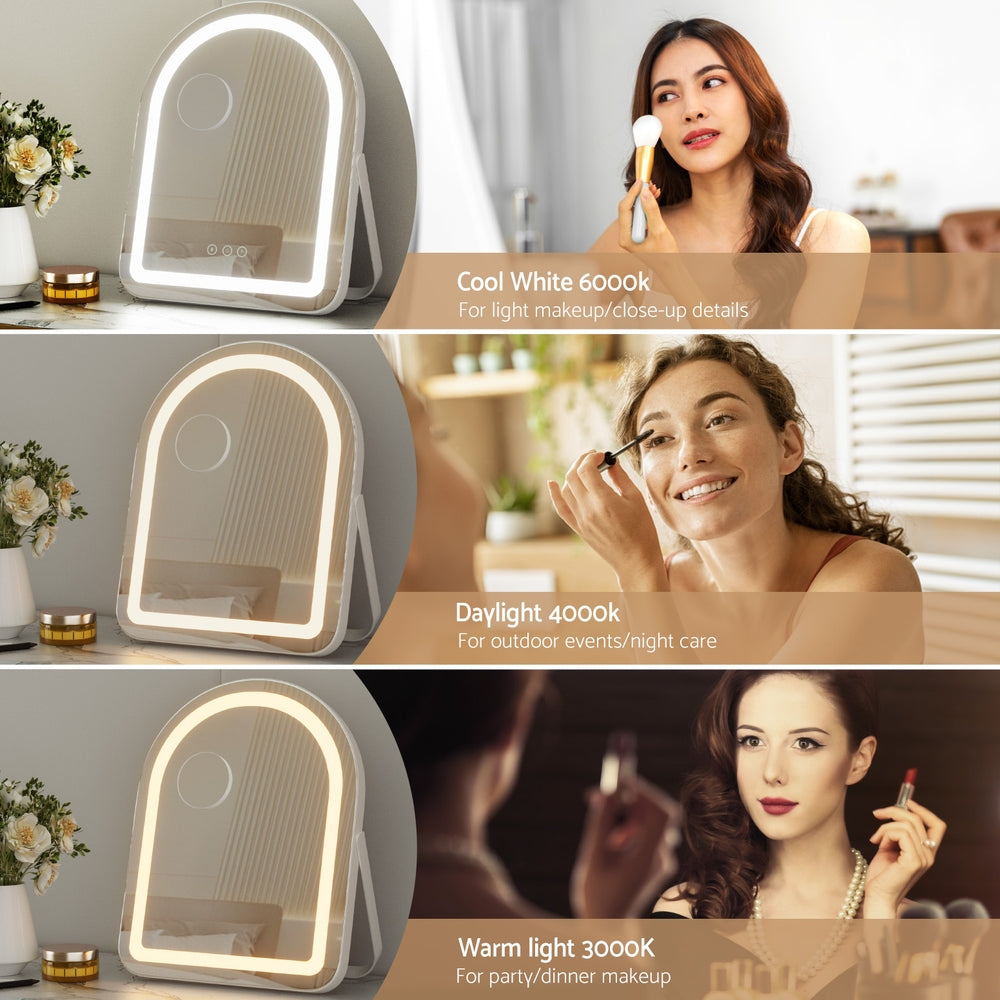 Embellir Makeup Mirror 35x45cm Dressing Vanity LED Stripe Light with 5x Magnification Rotation White Arch 5