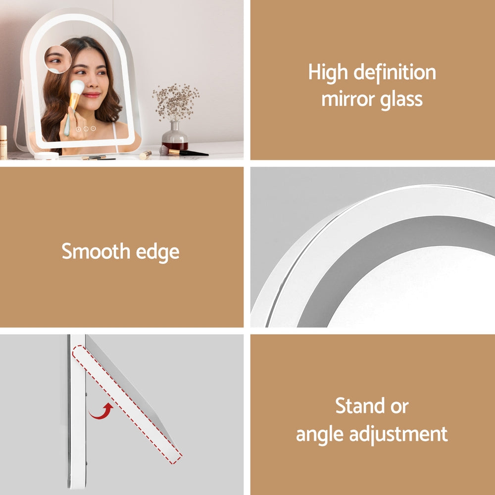 Embellir Makeup Mirror 35x45cm Dressing Vanity LED Stripe Light with 5x Magnification Rotation White Arch 6