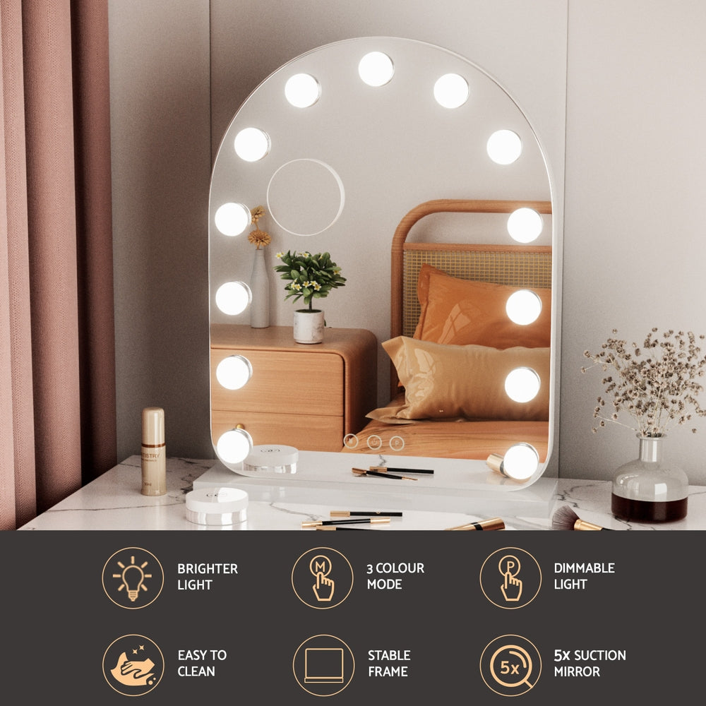 Embellir Makeup Mirror 40x50cm Dressing Vanity LED Bulb Light with 5x Magnification White Arch 4