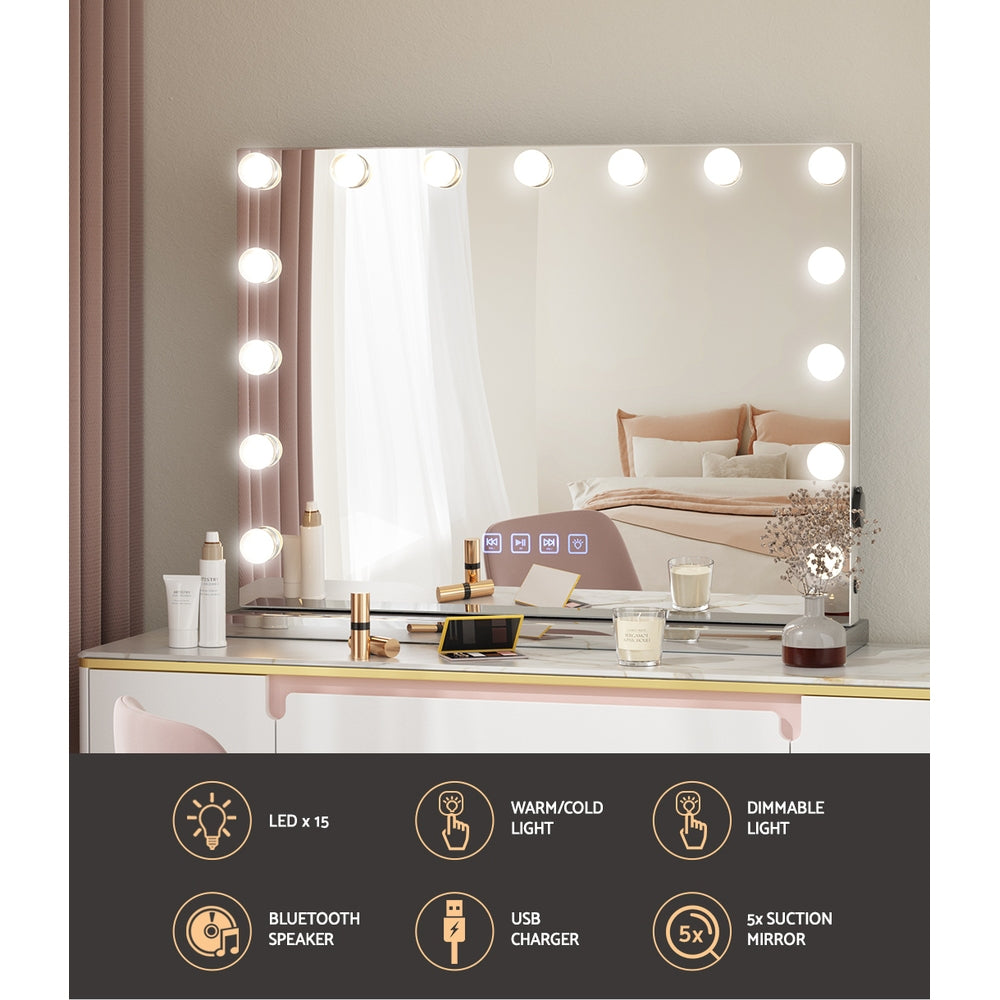 Embellir Bluetooth Makeup Mirror 58x46cm Hollywood Vanity with LED Light Wall 4