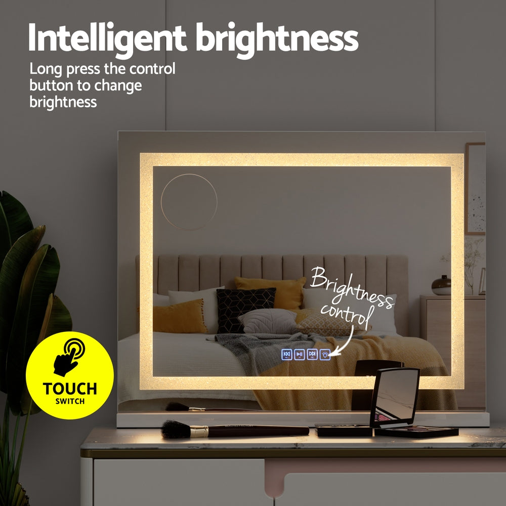 Embellir Bluetooth Makeup Mirror 58x46cm Hollywood Vanity with LED Light Crystal 6