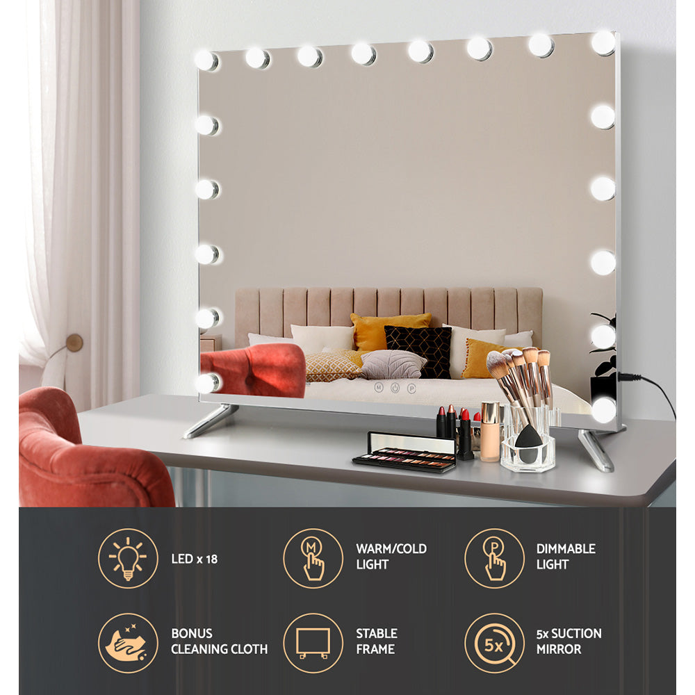 80x65cm Embellir Makeup Mirror Hollywood Vanity with LED Light Silver Legs 4
