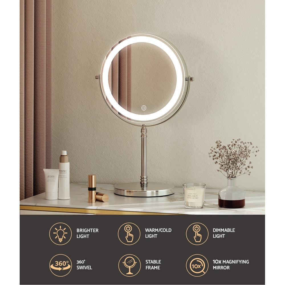 Embellir Makeup Mirror 20x20cm 10X Magnifying with LED Light Rotation Tabletop 4