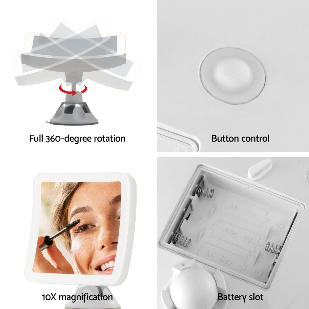 Embellir Makeup Mirror 10X Magnification LED Light Adjustable Rotation Cordless Suction Cup 6