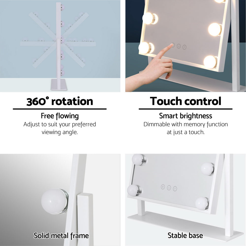 Embellir Makeup Mirror 30x41cm Hollywood Vanity with LED Light Rotation Tabletop 6