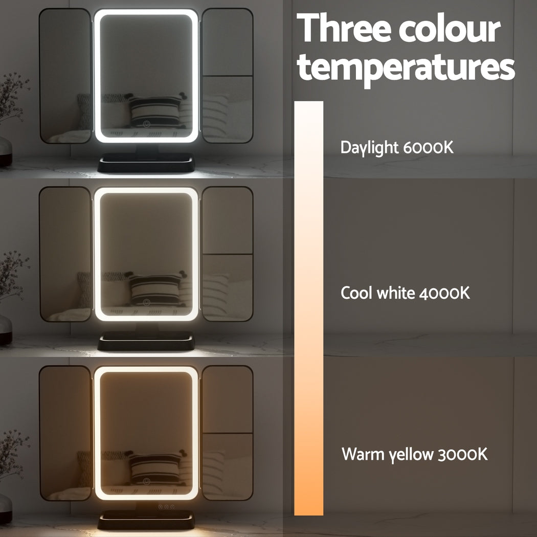 Embellir LED Makeup Mirror Tri-fold Lighted Vanity Mirrors 1X2X3X Magnifications 6