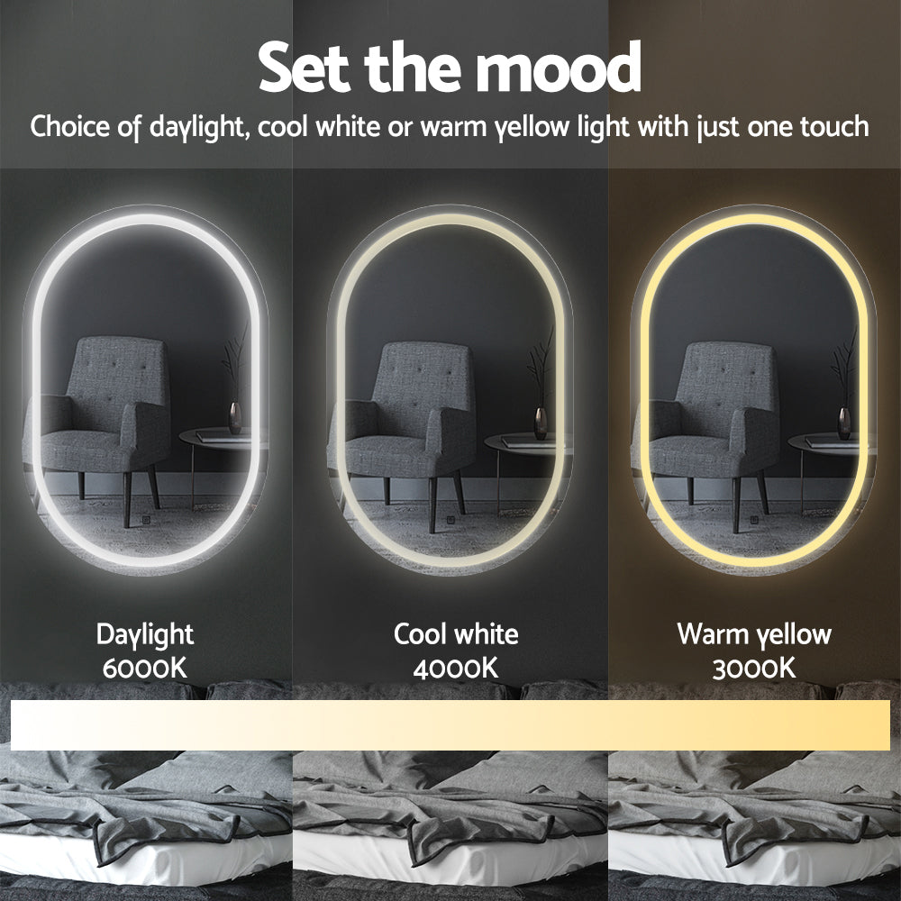 Embellir 2 LED Wall Mirror With Light 50X75CM Bathroom Decor Oval Mirrors Vanity 5