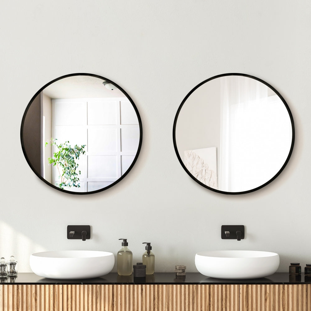 Embellir 2 Wall Mirror Makeup 50cm Home Decor Framed Mirrors Bathroom Round Black 7