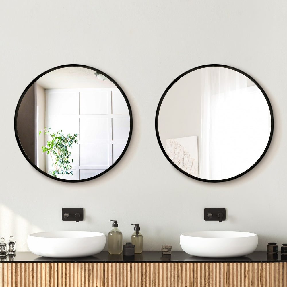 Embellir 2 Wall Mirror Makeup 60cm Home Decor Framed Mirrors Bathroom Round Black 7