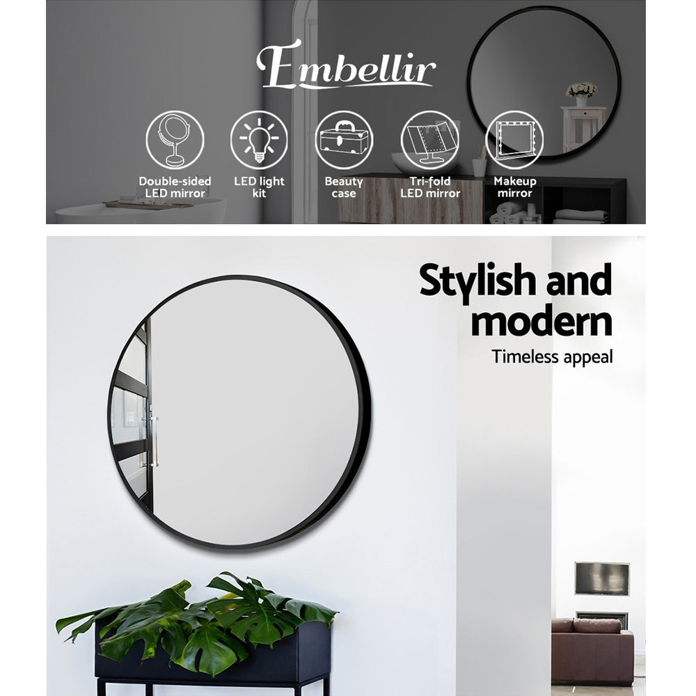 Embellir 2 Wall Mirror Makeup 70cm Home Decor Framed Mirrors Bathroom Round Black 4