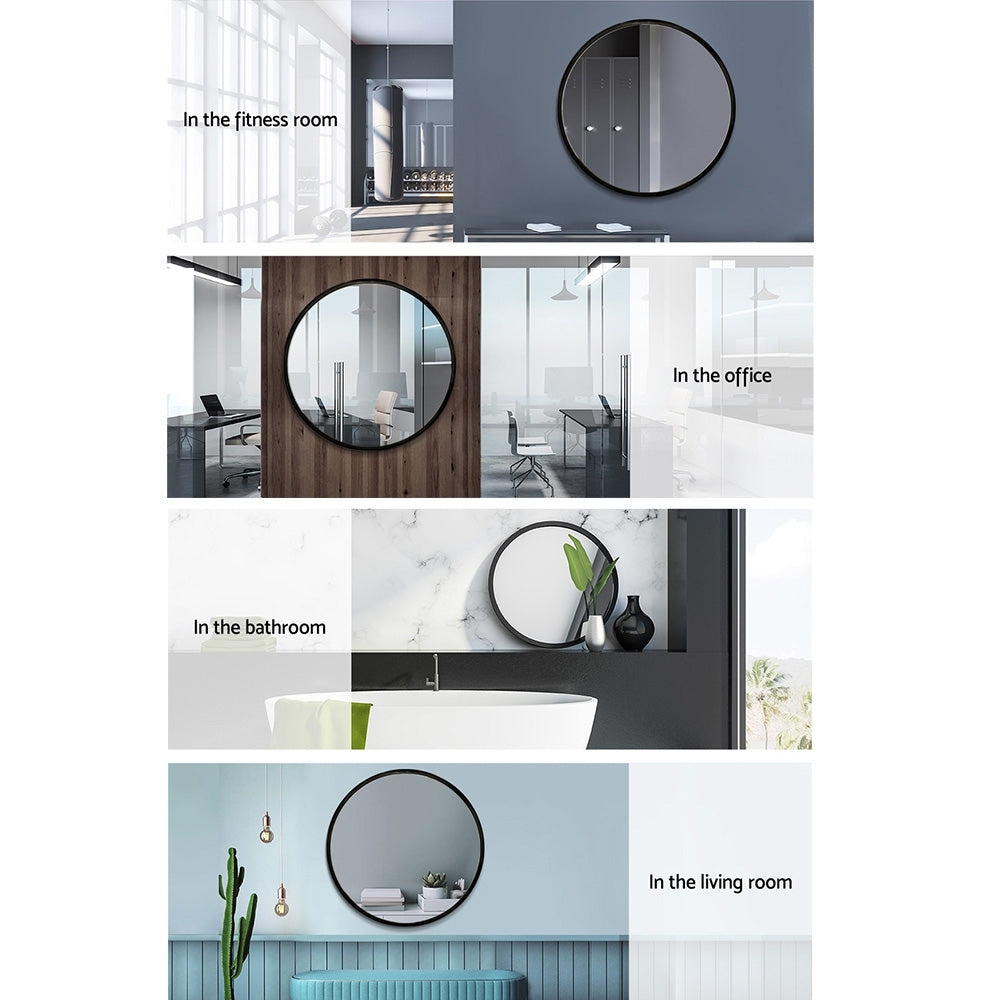 Embellir 2 Wall Mirror Makeup 70cm Home Decor Framed Mirrors Bathroom Round Black 6